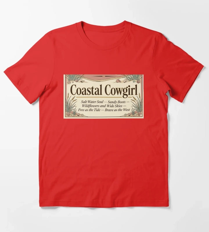Coastal Cowgirl Manifesto Salt Water Soul Sandy Boots Typographic Art Coastal Cowgirl Gift T-Shirt Red