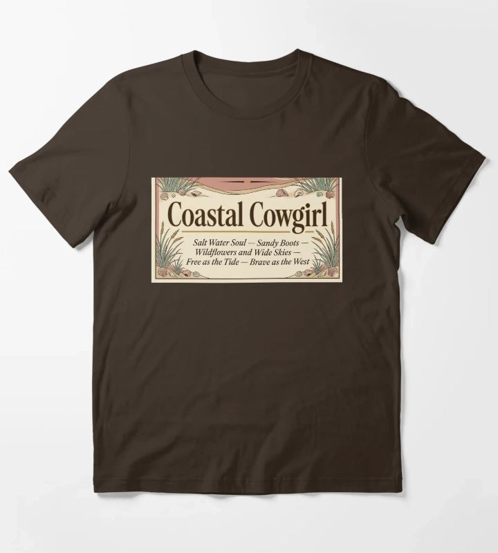 Coastal Cowgirl Manifesto Salt Water Soul Sandy Boots Typographic Art Coastal Cowgirl Gift T-Shirt Brown