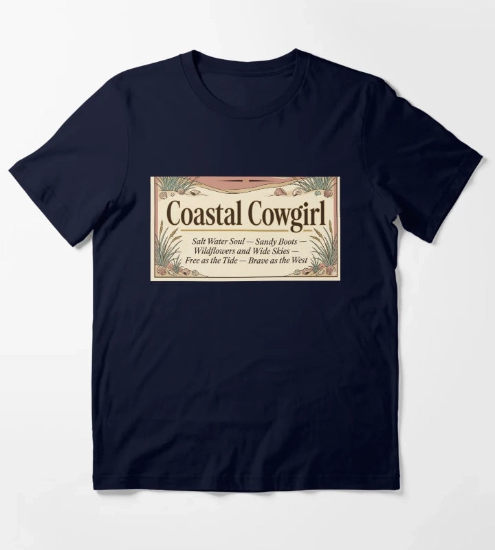 Coastal Cowgirl Manifesto Salt Water Soul Sandy Boots Typographic Art Coastal Cowgirl Gift T-Shirt Navy