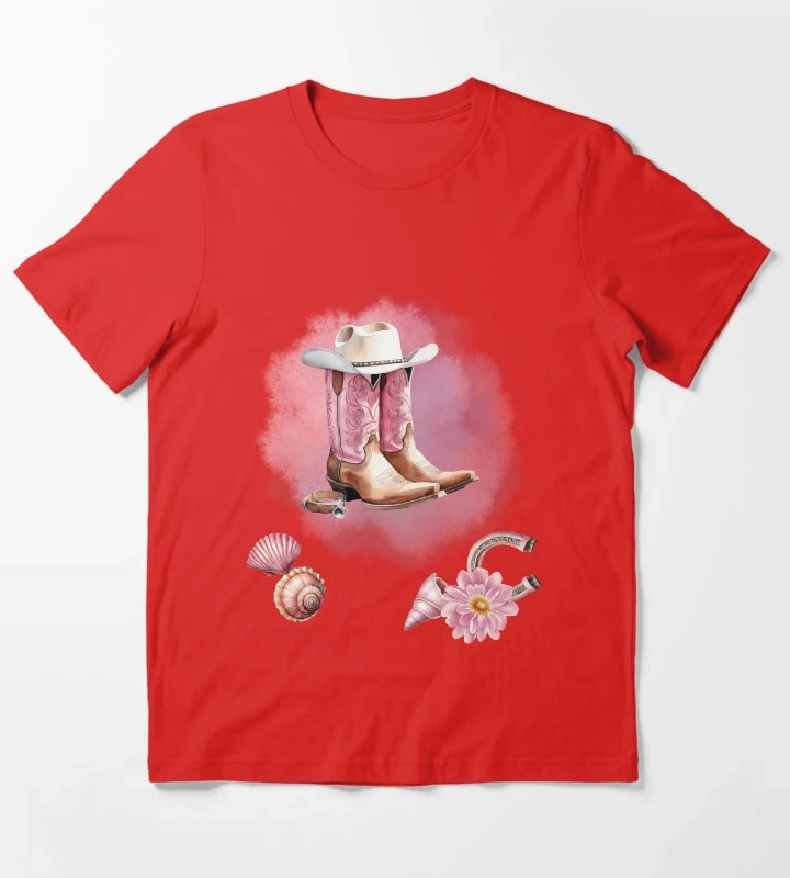 Coastal Cowgirl Pink Watrercolor T-Shirt Red
