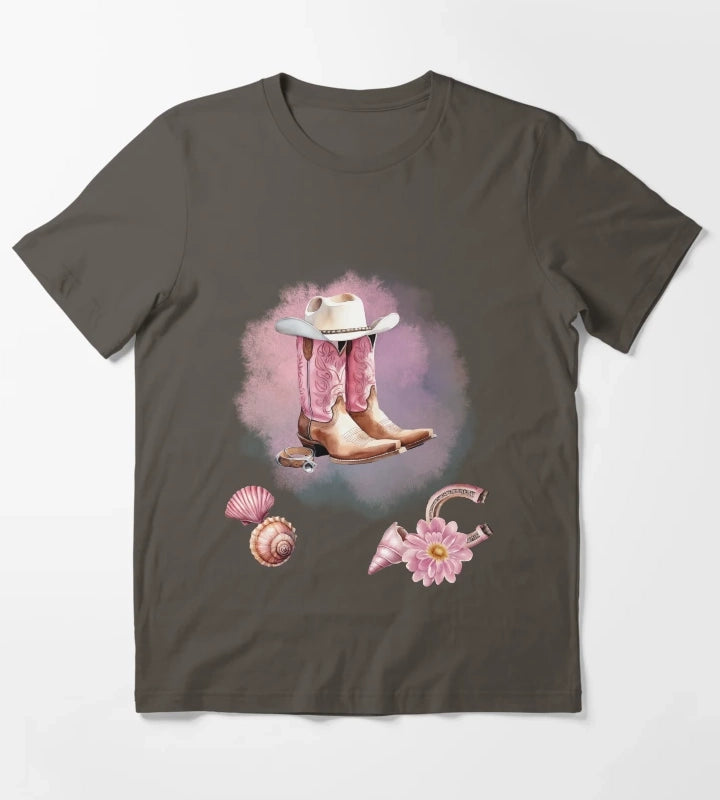 Coastal Cowgirl Pink Watrercolor T-Shirt Dark Grey