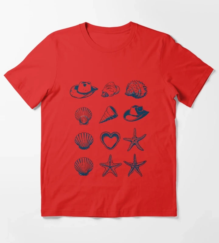 Coastal Cowgirl Shell and Cowgirl Hat Minimalist Design T-Shirt Red