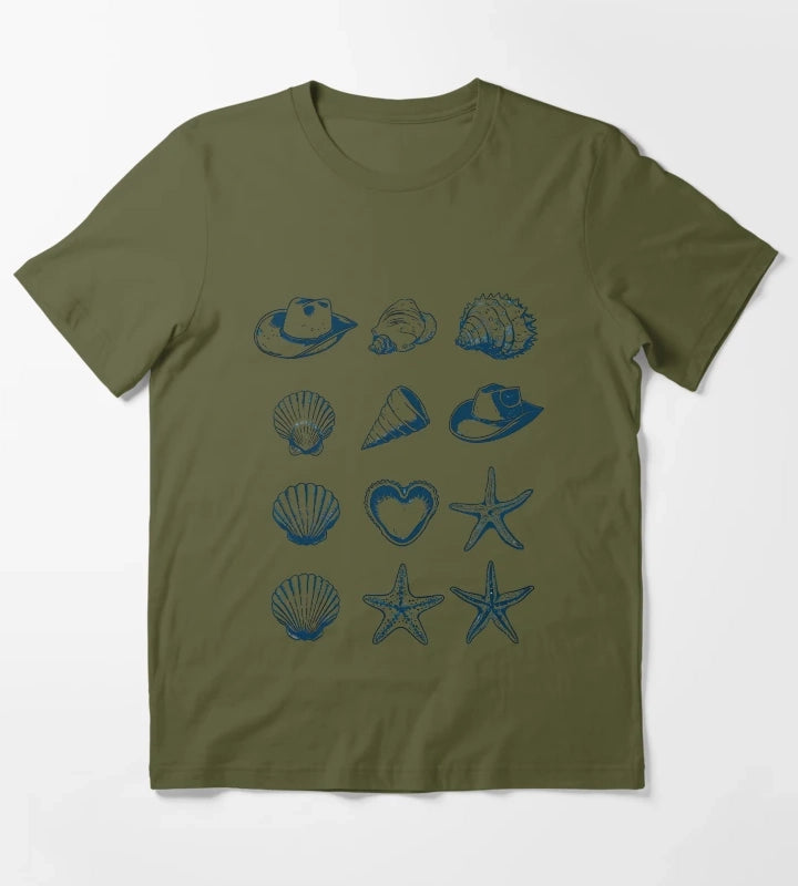 Coastal Cowgirl Shell and Cowgirl Hat Minimalist Design T-Shirt Olive Green
