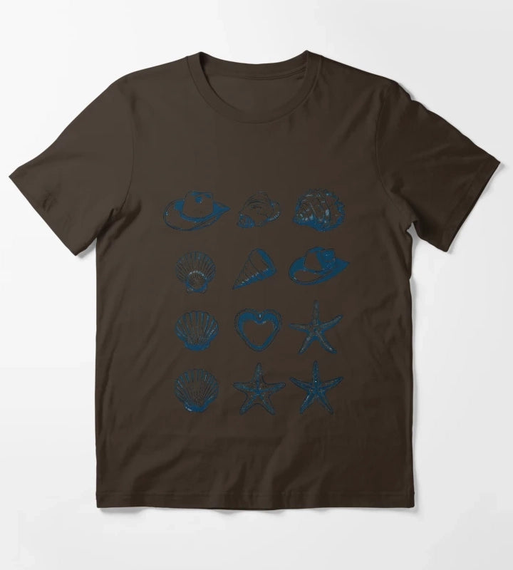 Coastal Cowgirl Shell and Cowgirl Hat Minimalist Design T-Shirt Brown