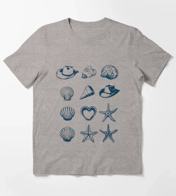 Coastal Cowgirl Shell and Cowgirl Hat Minimalist Design T-Shirt Heather Grey