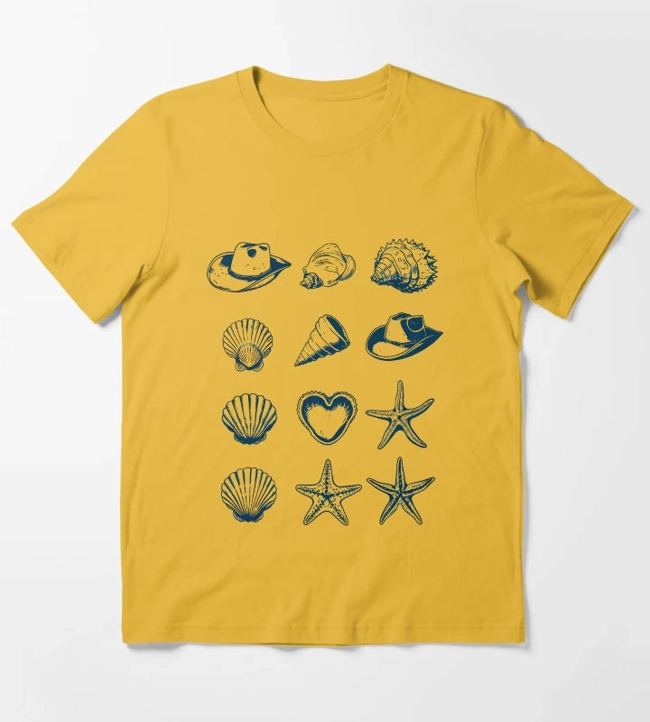 Coastal Cowgirl Shell and Cowgirl Hat Minimalist Design T-Shirt Yellow