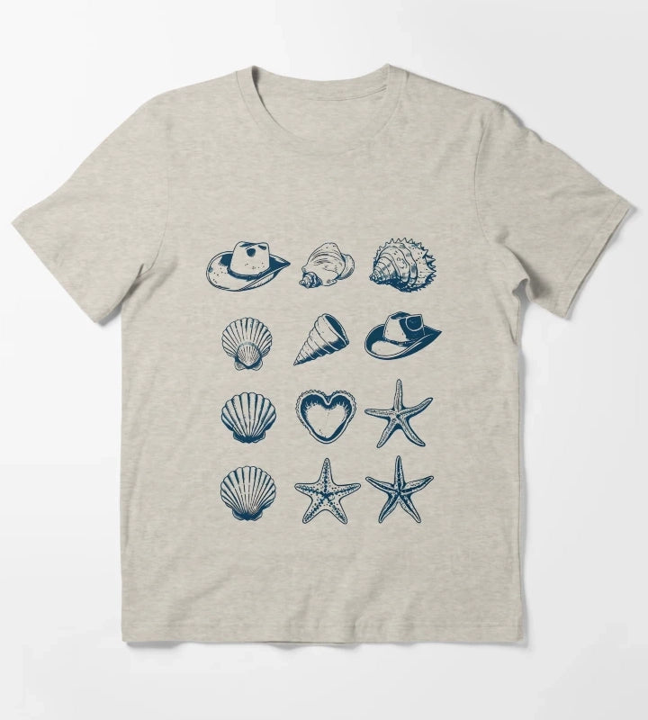 Coastal Cowgirl Shell and Cowgirl Hat Minimalist Design T-Shirt Cream