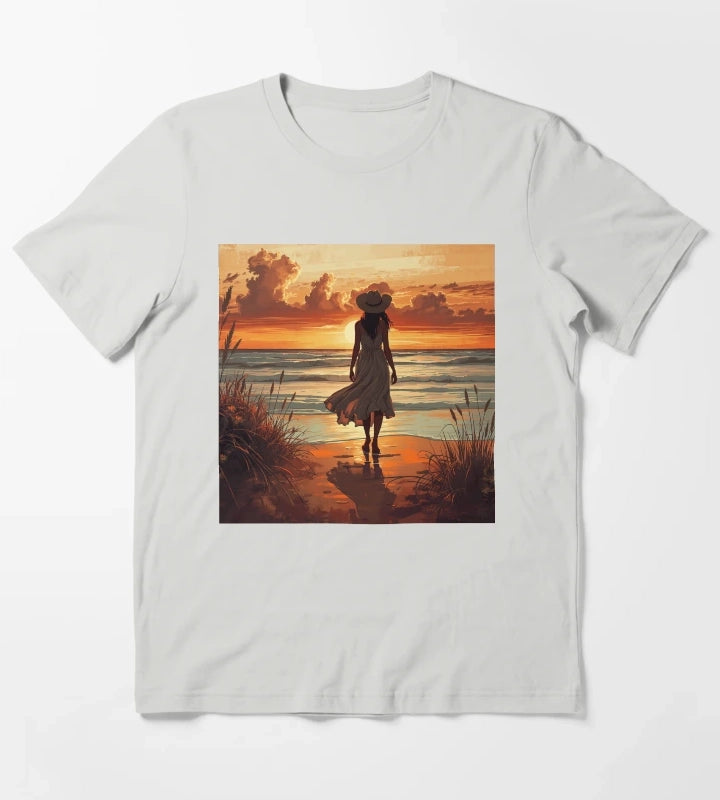 Coastal Cowgirl Sunset Silhouette Golden Hour Beach Aesthetic Art Coastal Cowgirl Gift T-Shirt Light Grey