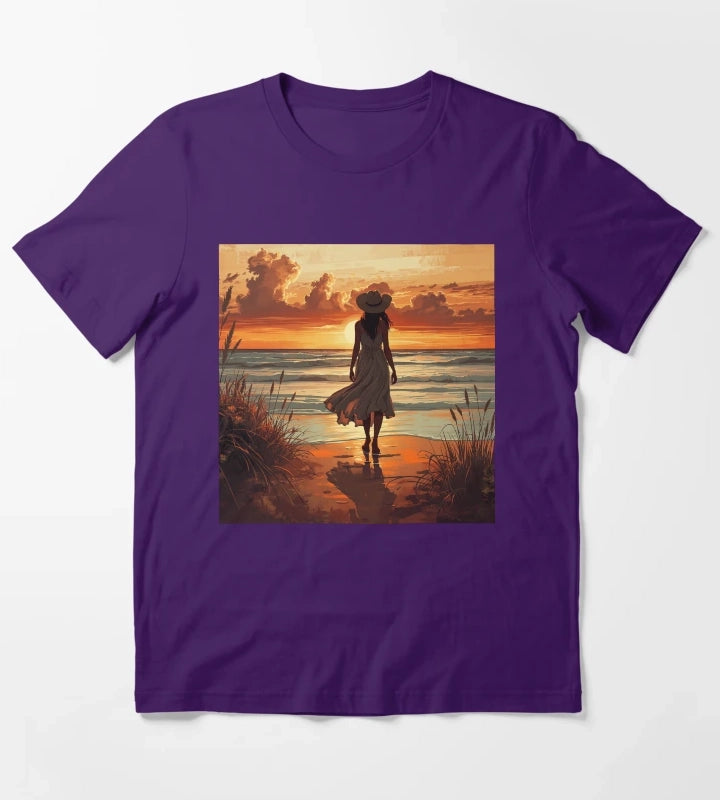 Coastal Cowgirl Sunset Silhouette Golden Hour Beach Aesthetic Art Coastal Cowgirl Gift T-Shirt Purple