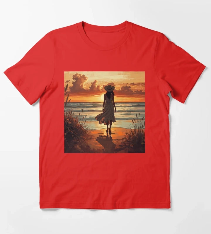 Coastal Cowgirl Sunset Silhouette Golden Hour Beach Aesthetic Art Coastal Cowgirl Gift T-Shirt Red