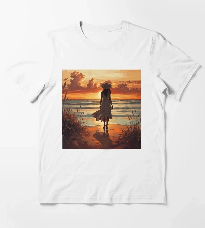 Coastal Cowgirl Sunset Silhouette Golden Hour Beach Aesthetic Art Coastal Cowgirl Gift T-Shirt White