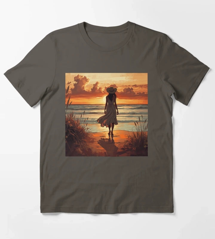 Coastal Cowgirl Sunset Silhouette Golden Hour Beach Aesthetic Art Coastal Cowgirl Gift T-Shirt Dark Grey