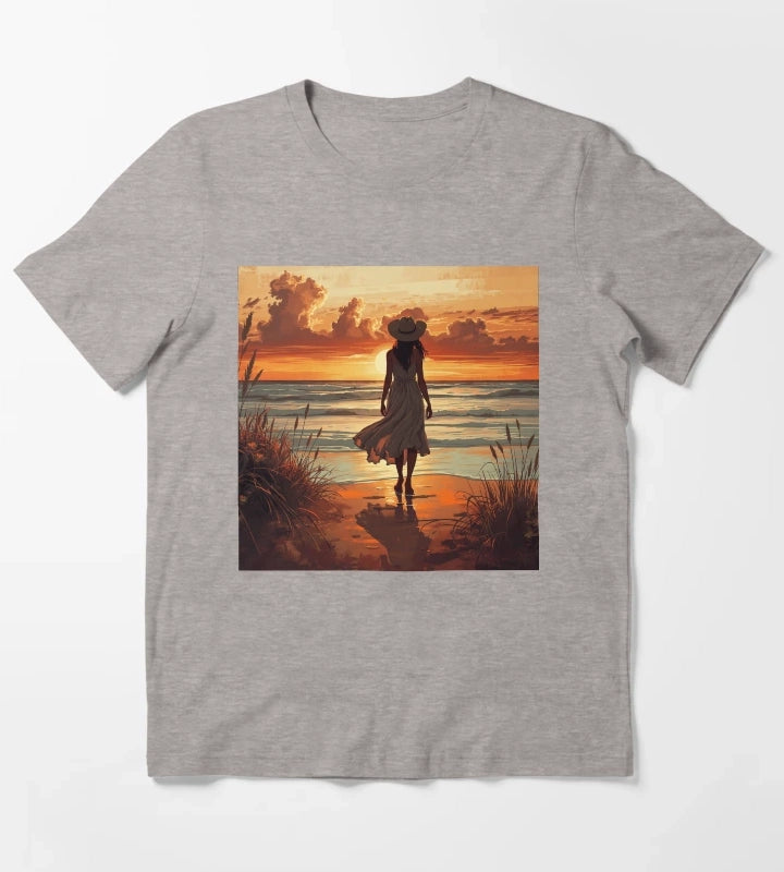 Coastal Cowgirl Sunset Silhouette Golden Hour Beach Aesthetic Art Coastal Cowgirl Gift T-Shirt Heather Grey