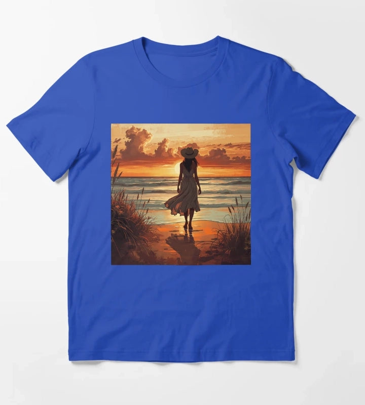 Coastal Cowgirl Sunset Silhouette Golden Hour Beach Aesthetic Art Coastal Cowgirl Gift T-Shirt Blue