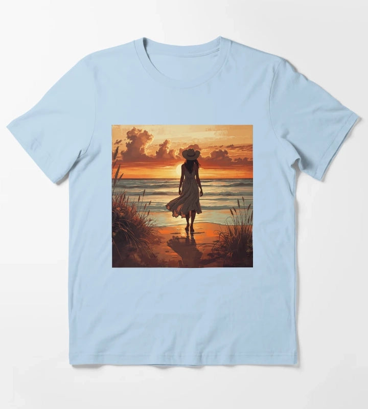 Coastal Cowgirl Sunset Silhouette Golden Hour Beach Aesthetic Art Coastal Cowgirl Gift T-Shirt Sky Blue