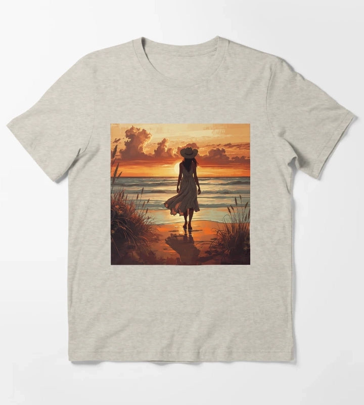Coastal Cowgirl Sunset Silhouette Golden Hour Beach Aesthetic Art Coastal Cowgirl Gift T-Shirt Cream