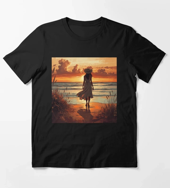 Coastal Cowgirl Sunset Silhouette Golden Hour Beach Aesthetic Art Coastal Cowgirl Gift T-Shirt