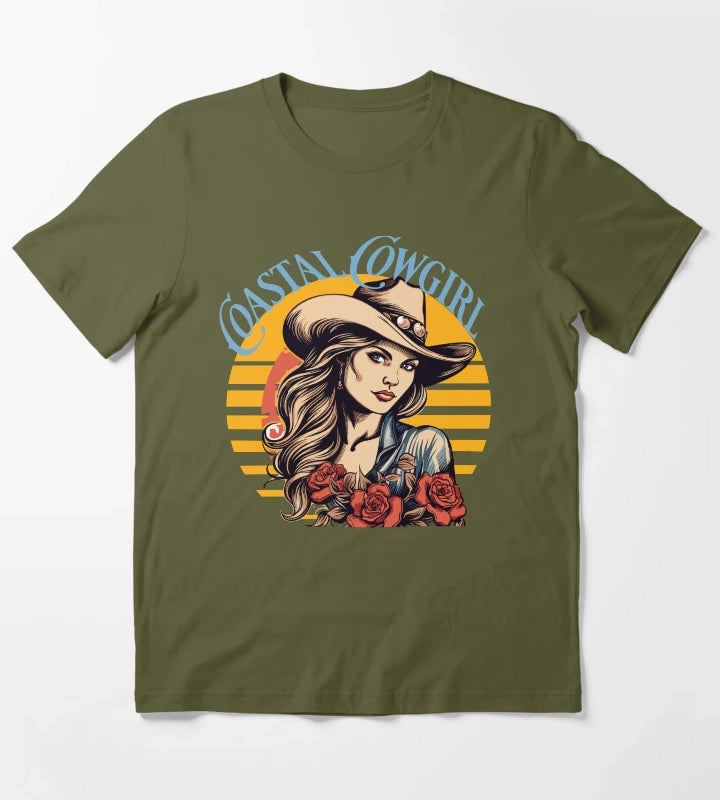 Coastal Cowgirl Vibes Beach Babe Cowgirls gift T-Shirt Olive Green