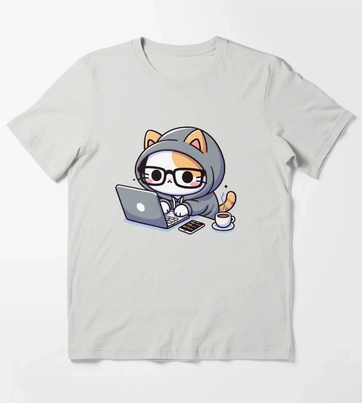 Coder Cat CoffeeFueled Sessions T-Shirt Light Grey
