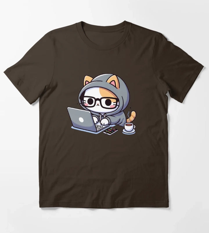 Coder Cat CoffeeFueled Sessions T-Shirt Brown