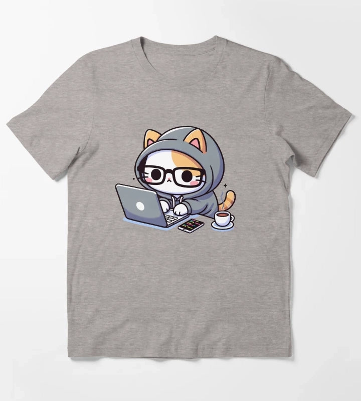 Coder Cat CoffeeFueled Sessions T-Shirt Heather Grey