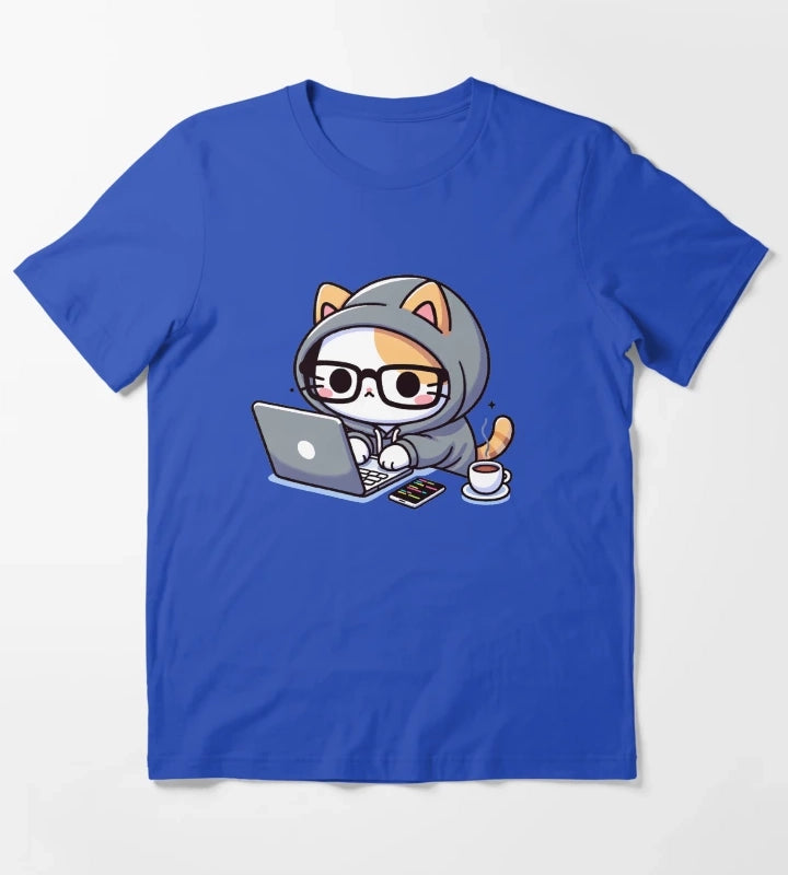 Coder Cat CoffeeFueled Sessions T-Shirt Blue