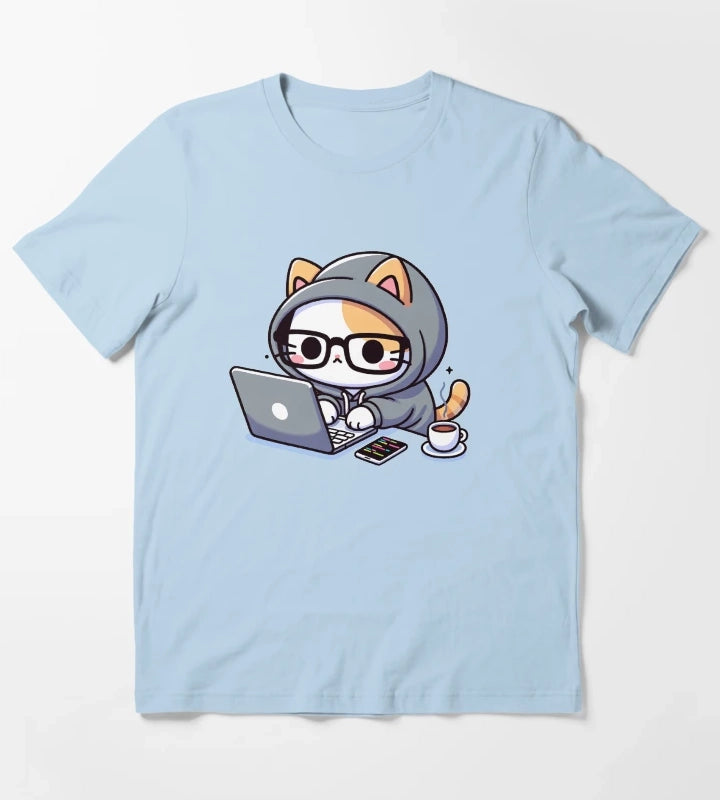 Coder Cat CoffeeFueled Sessions T-Shirt Sky Blue
