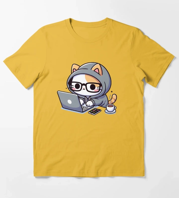 Coder Cat CoffeeFueled Sessions T-Shirt Yellow