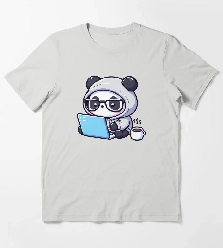 Coder Panda Coffee and Code T-Shirt Light Grey