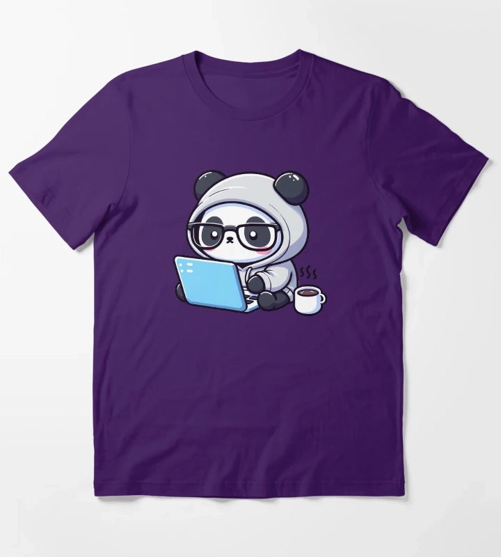 Coder Panda Coffee and Code T-Shirt Purple