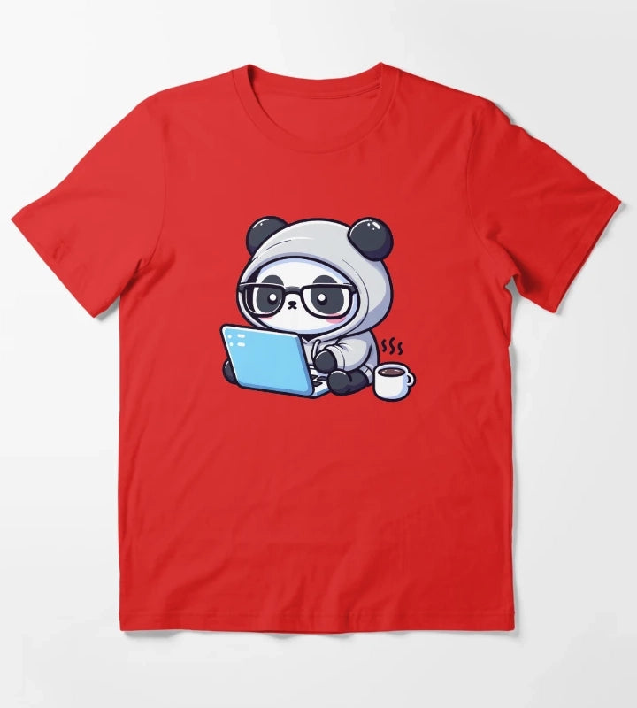 Coder Panda Coffee and Code T-Shirt Red