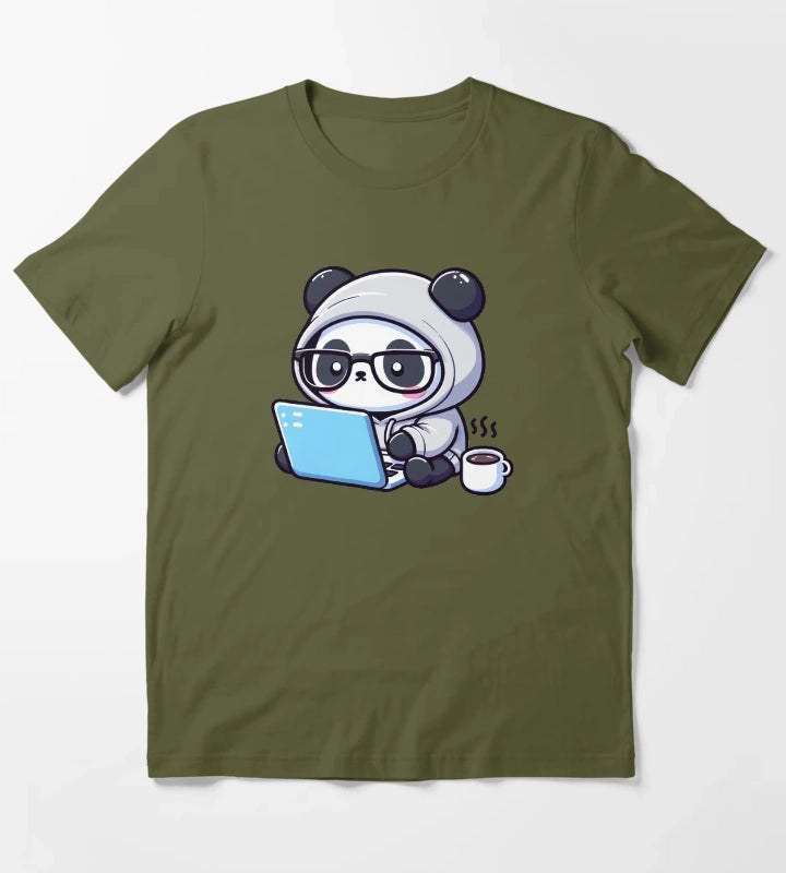 Coder Panda Coffee and Code T-Shirt Olive Green
