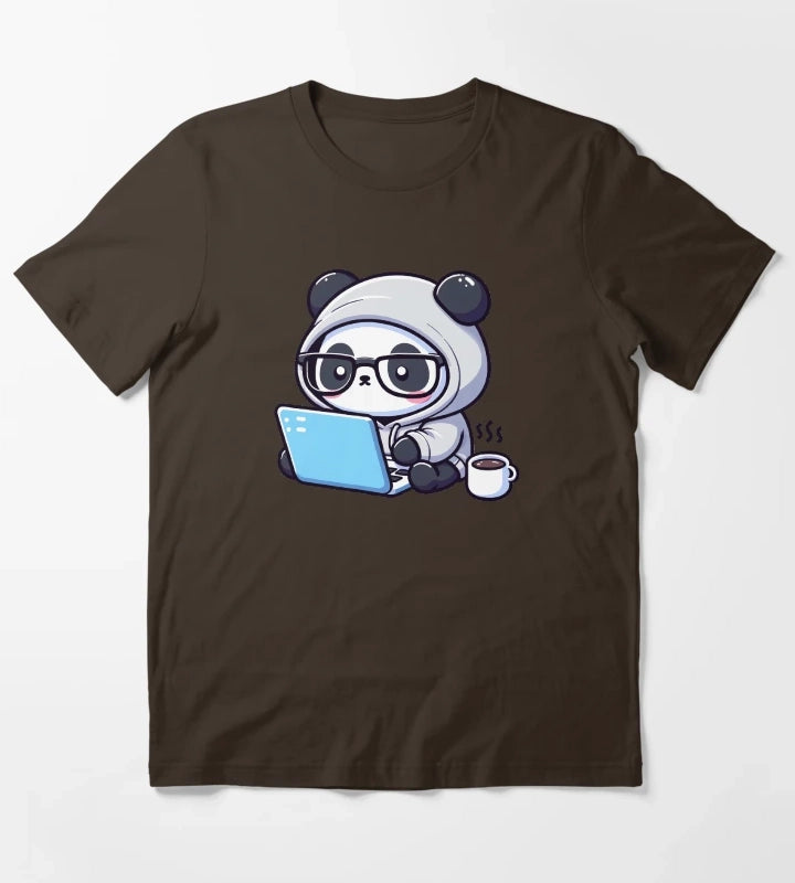 Coder Panda Coffee and Code T-Shirt Brown