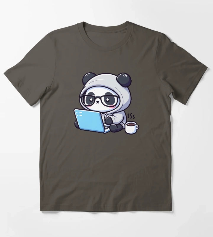 Coder Panda Coffee and Code T-Shirt Dark Grey