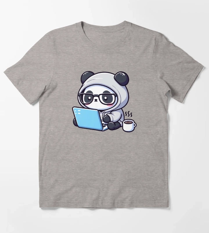 Coder Panda Coffee and Code T-Shirt Heather Grey