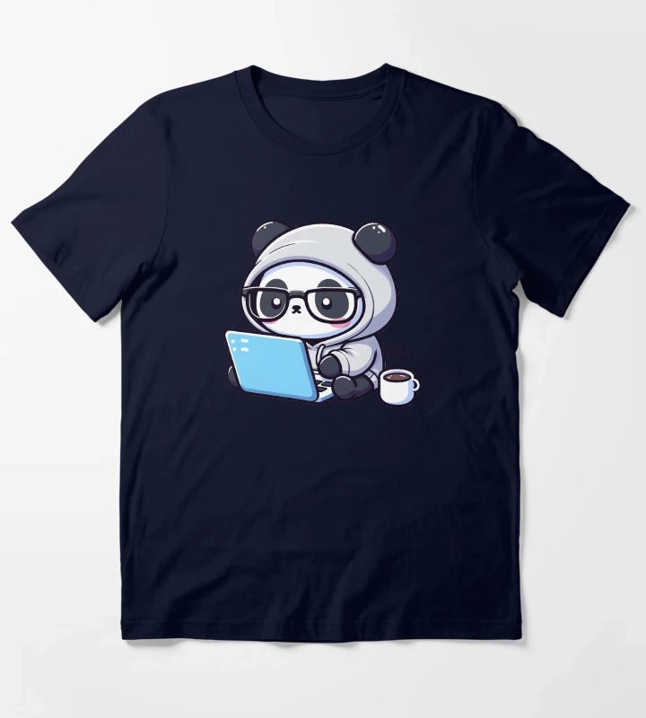 Coder Panda Coffee and Code T-Shirt Navy