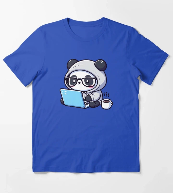 Coder Panda Coffee and Code T-Shirt Blue