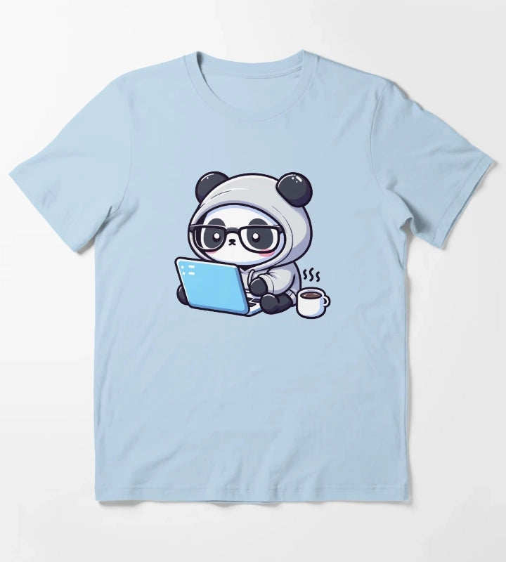 Coder Panda Coffee and Code T-Shirt Sky Blue