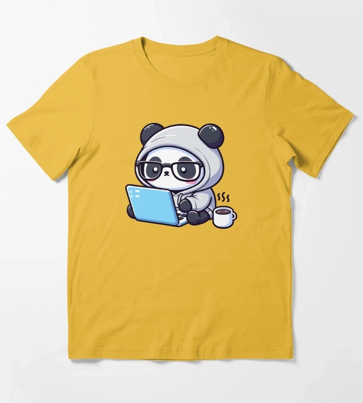Coder Panda Coffee and Code T-Shirt Yellow