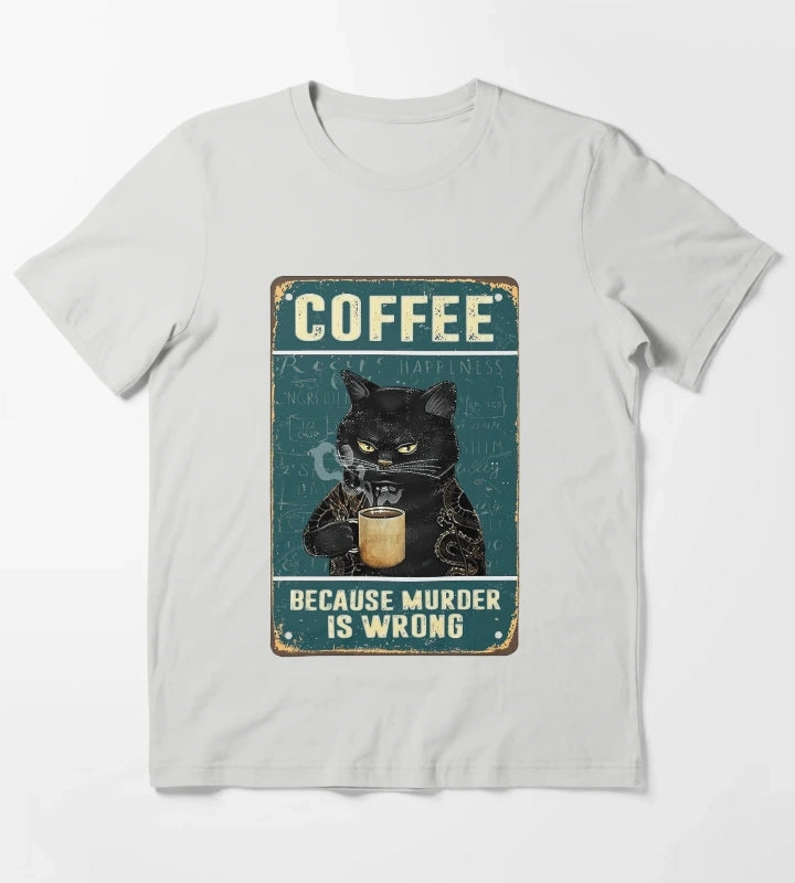 Coffee Because Murder Is Wrong Black Cat Coffee Because Murder Is Wrong T-Shirt Light Grey