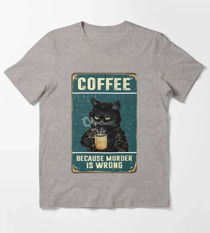 Coffee Because Murder Is Wrong Black Cat Coffee Because Murder Is Wrong T-Shirt Heather Grey