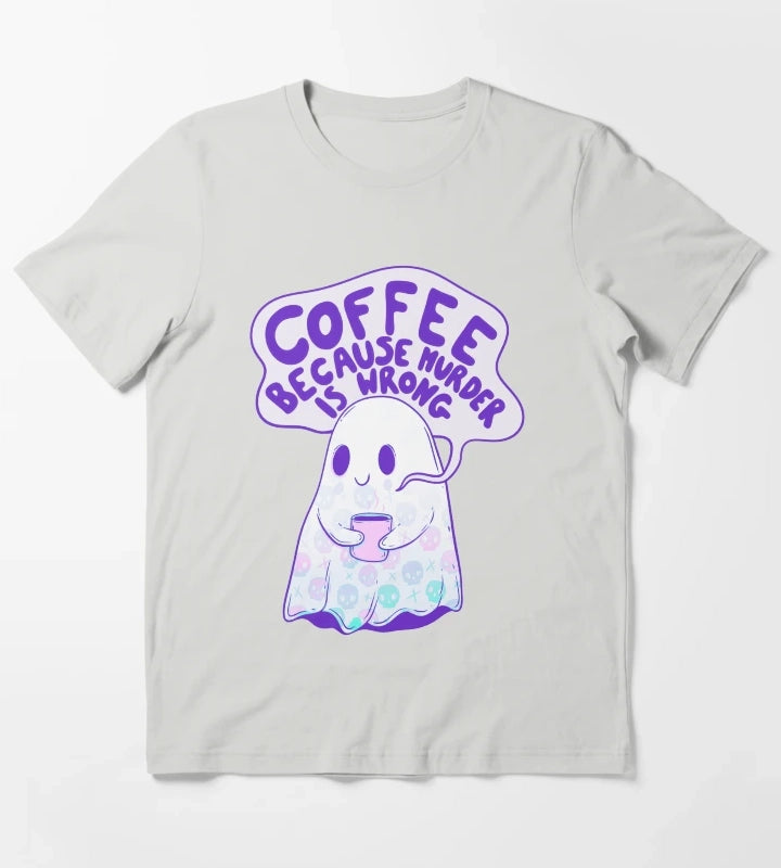 Coffee Because Murder is Wrong T-Shirt Light Grey