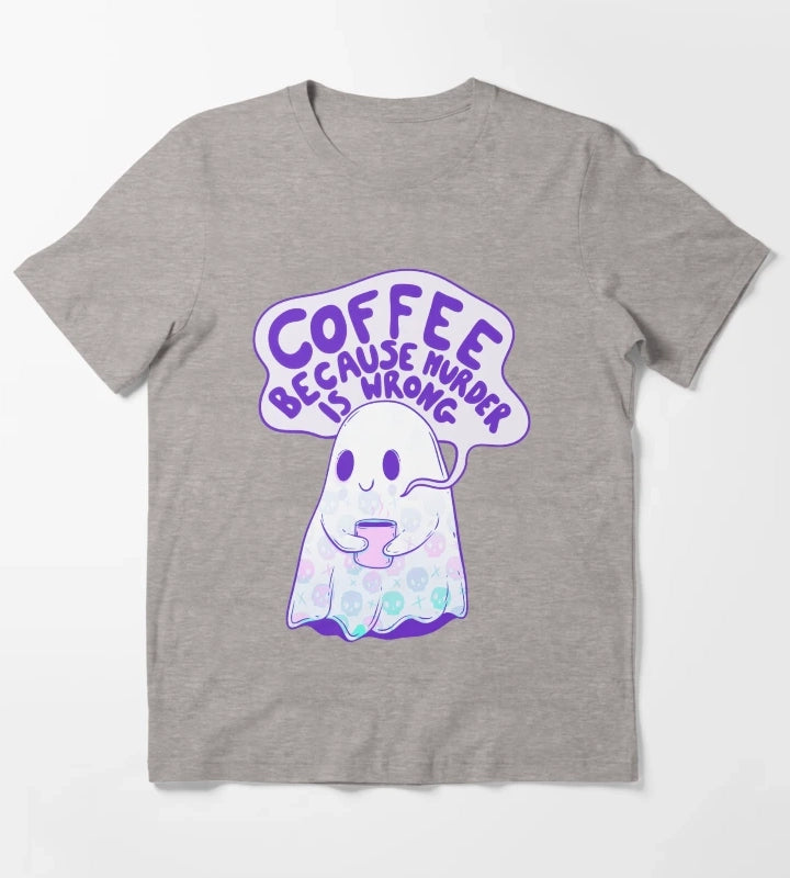 Coffee Because Murder is Wrong T-Shirt Heather Grey