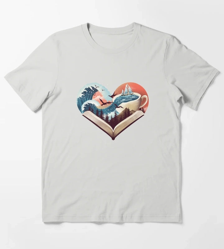 Coffee Book and Adventure T-Shirt Light Grey
