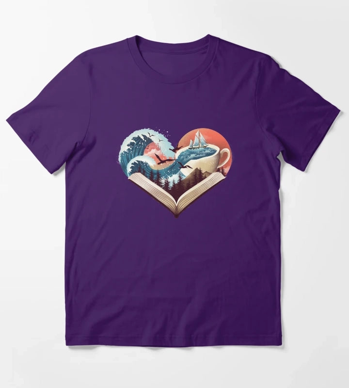 Coffee Book and Adventure T-Shirt Purple