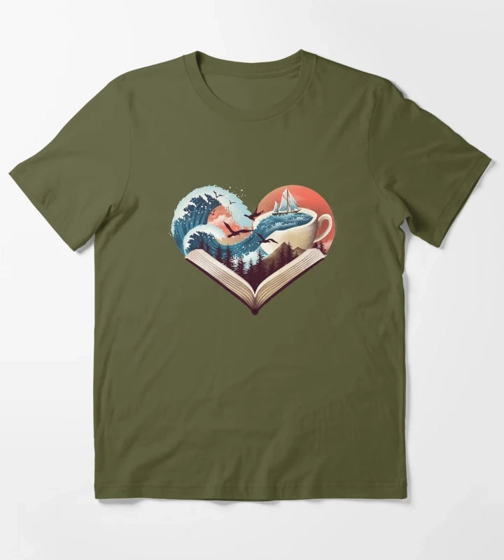 Coffee Book and Adventure T-Shirt Olive Green