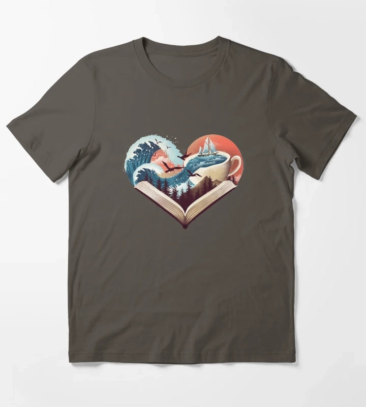 Coffee Book and Adventure T-Shirt Dark Grey