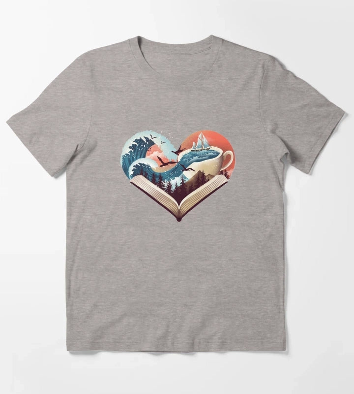 Coffee Book and Adventure T-Shirt Heather Grey