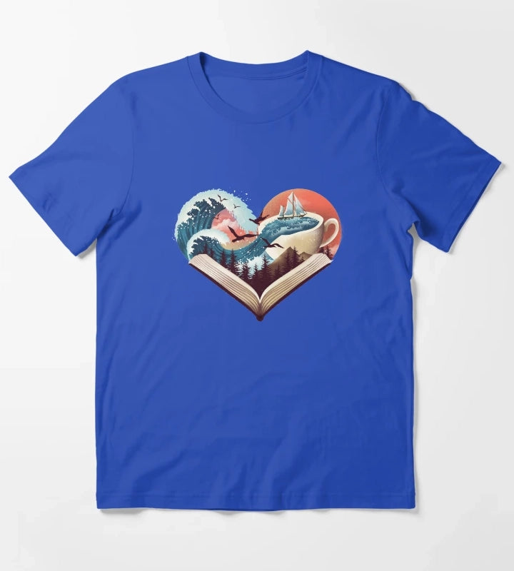 Coffee Book and Adventure T-Shirt Blue