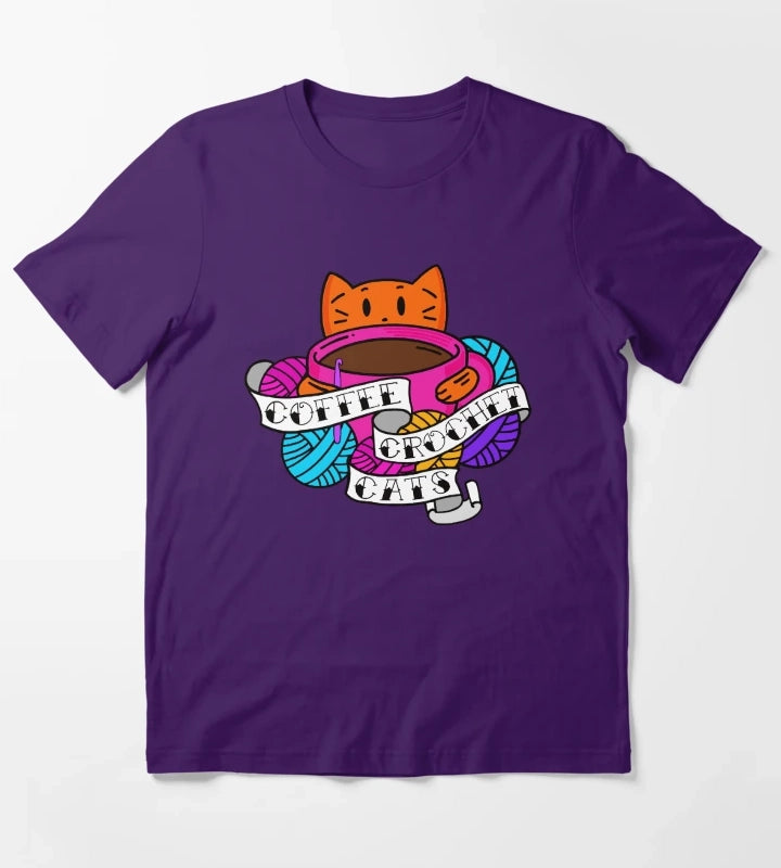 Coffee Crochet Cats T-Shirt Purple